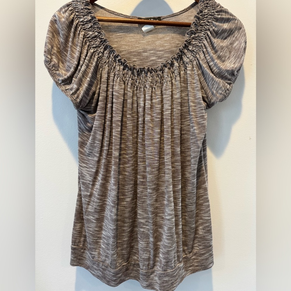 Carol Rose Smocked Off Shoulder Blouse Brown Striped Women’s Top Size Large